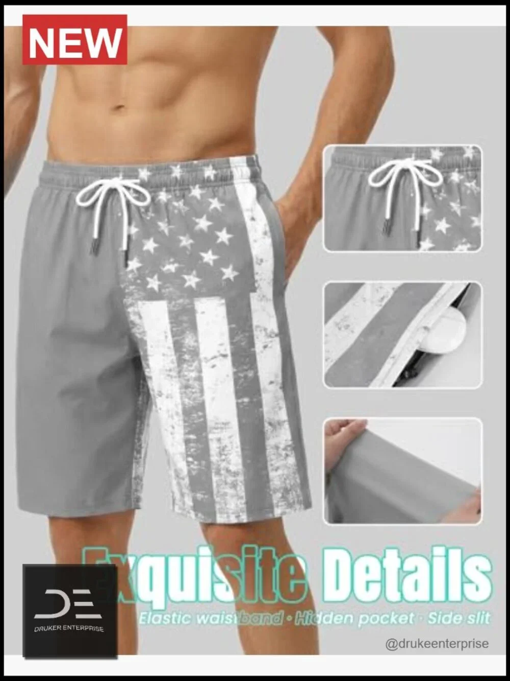Men's Swim Trunks with Compression Liner Quick Dry Zipper Pockets